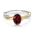 thumbnail image 2 of Gem Stone King 2 Tone 10K Yellow Gold and 925 Sterling Silver Red Rhodolite Garnet and White Lab Grown Diamond Twisted Interwoven Ring for Women (1.01 Cttw, Available in Size 5,6,7,8,9), 2 of 4
