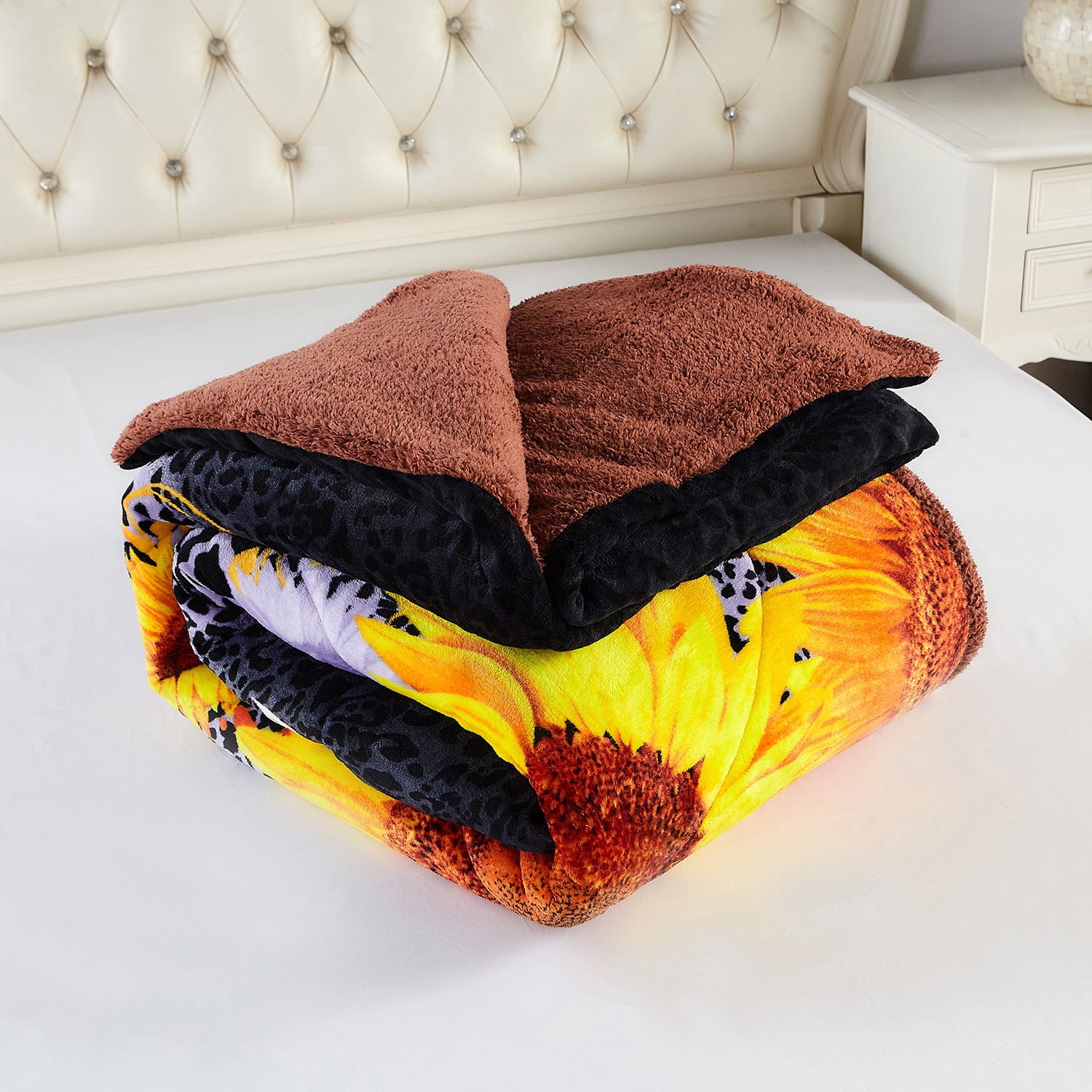 JML Plush Sherpa Bed Blanket, Fluffy & Soft, Reversible, Thick, Queen 75"x83",Sunflower