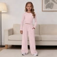 thumbnail image 5 of Girls 2 Piece Casual Sets Long Sleeve Crew Neck Top Straight Pants Outfits Kids Stylish Clothing Spring Fall Outfits Lounge Sets Light Pink, 5 of 9