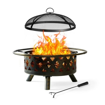 BaPiPro Fire Pit for Outside 30 inch Outdoor Wood Burning Firepit