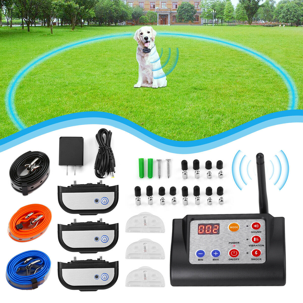 Wireless Electric Dog Fence Pet Containment System Shock Collar For 1/2