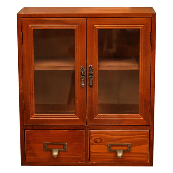 DEEPCRAFF Vintage Light Brown Farmhouse Rustic Cabinet Decorative Wooden Apothecary Storage for Countertop