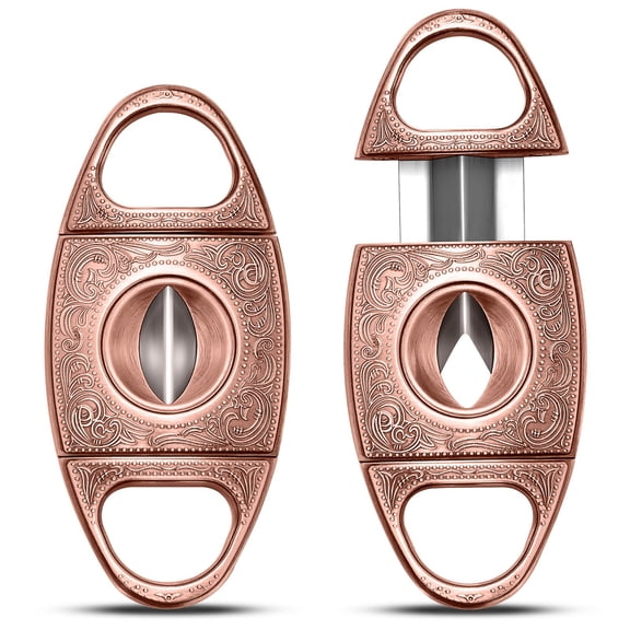 V-Cut Cigar Cutter, Sharp Blade Stainless Steel Carved Cigar Guillotine Scissors with Gift Box(Color:Pink)