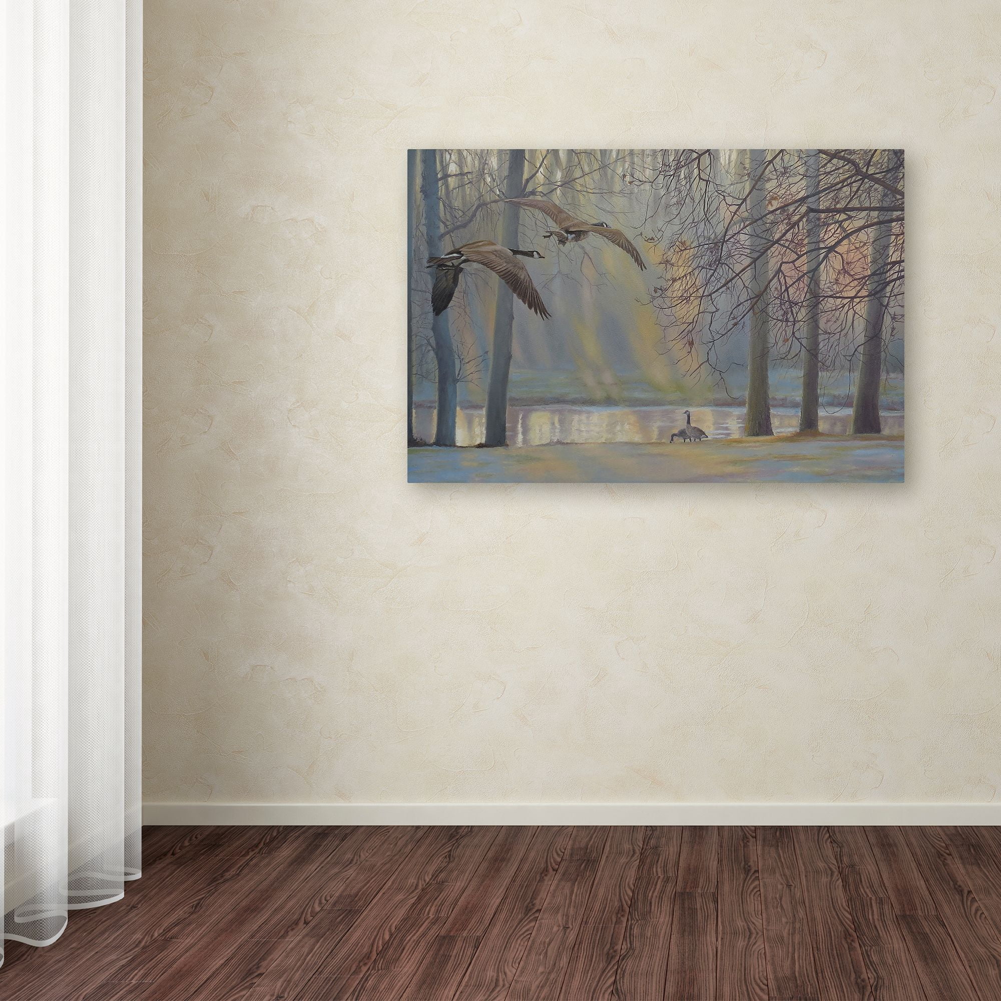 Trademark Fine Art 'Geese An Pond' Canvas Art by Rusty Frentner