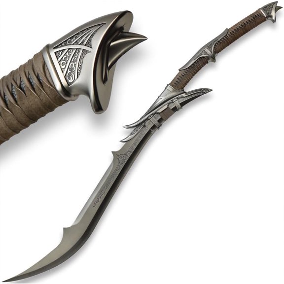 Kit Rae Mithrodin | Dark Edition Fantasy Sword | 23 3/4" Stainless Steel Blade | Dark Iron Finish | Leather Wrapped Handle | Certificate of Authenticity | Premium Fantasy Collectible | Length 42 3/4”