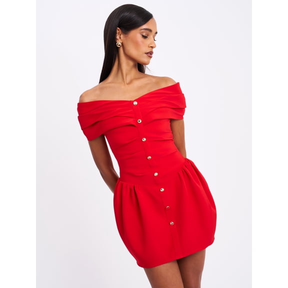 Women's Cait Red Off Shoulder Drop Waist Mini Dress