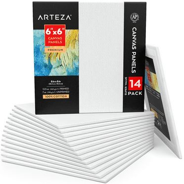 Arteza Canvas Panels, Premium, White, 6"x6", Blank Canvas Boards for Painting - 14 Pack