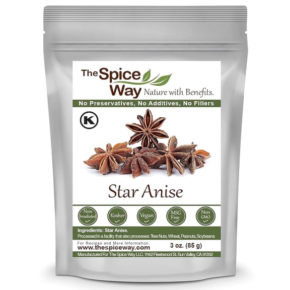 The Spice Way Star Anise Whole Spice - 100% Natural - 3 oz