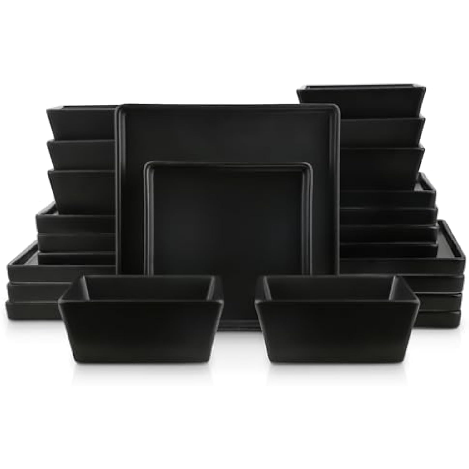 24 Pieces Stoneware Square Dinnerware Set, Black Matte
