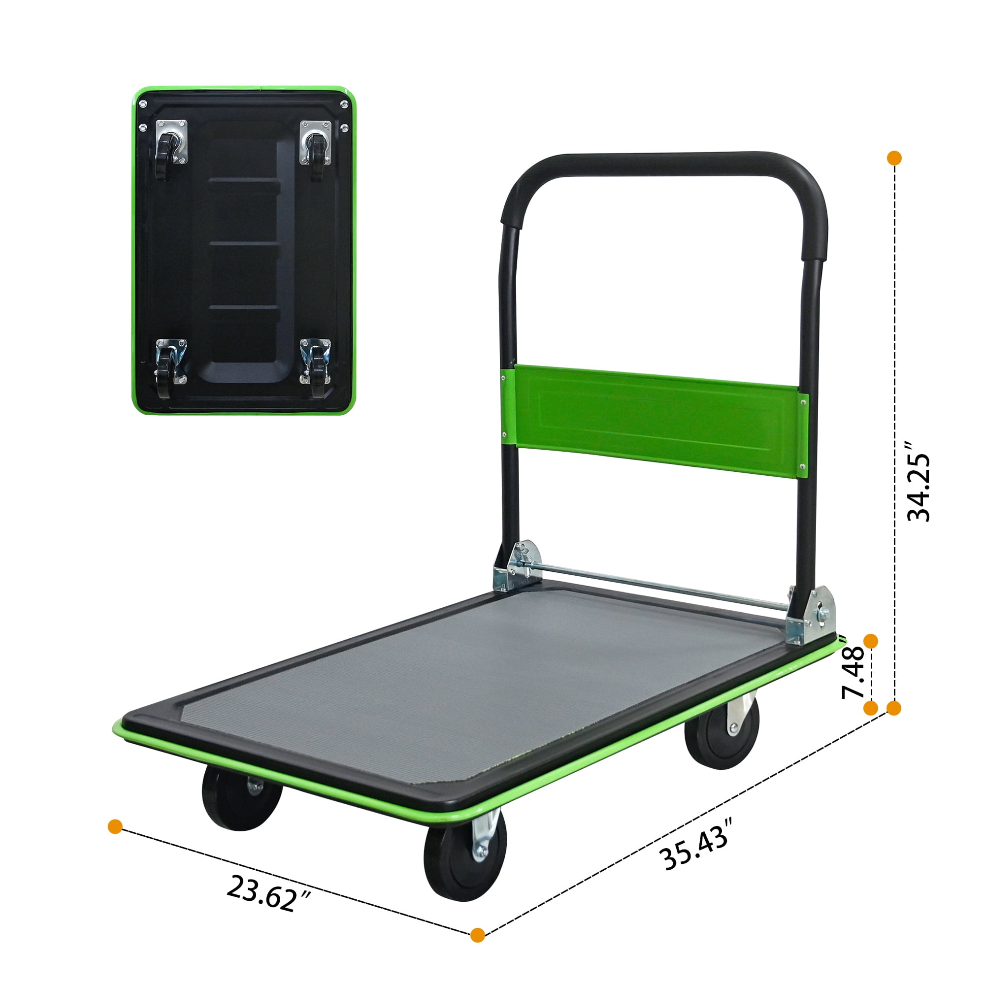 Foldable Dolly Cart 660lbs Hand Truck Swivel Wheels Push Platform Hand Cart for Loading and Storage, Warehouse