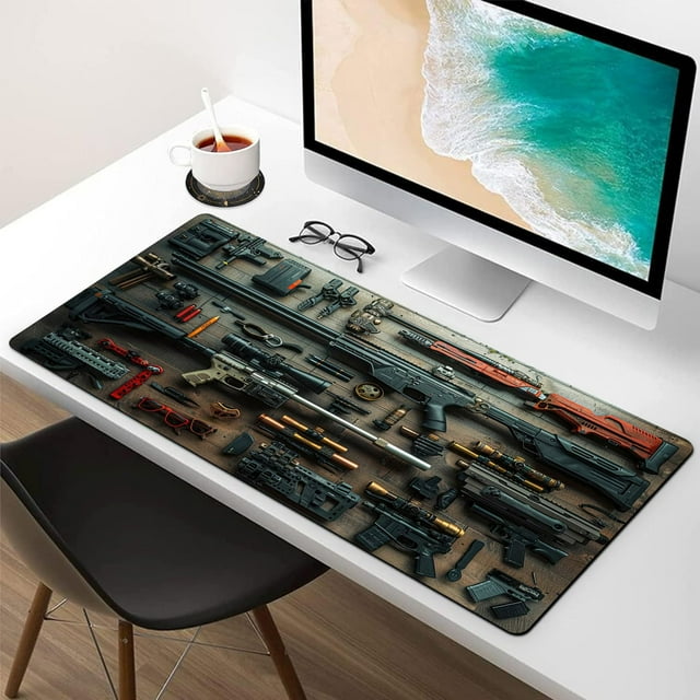 ZZkhGO Military Weapon Mouse Pad, Large Gaming Mouse Pad with Blueprint, Non-Slip Desk Mat for Gaming Computer Workspace