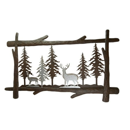 Metal Deer Yard Art Pine Ridge Mother and Son Deer Scan with Metal Broader Wall Art - Christmas Handcrafted Wall Hanging Home Decor - Christmas Holiday Decorations ()