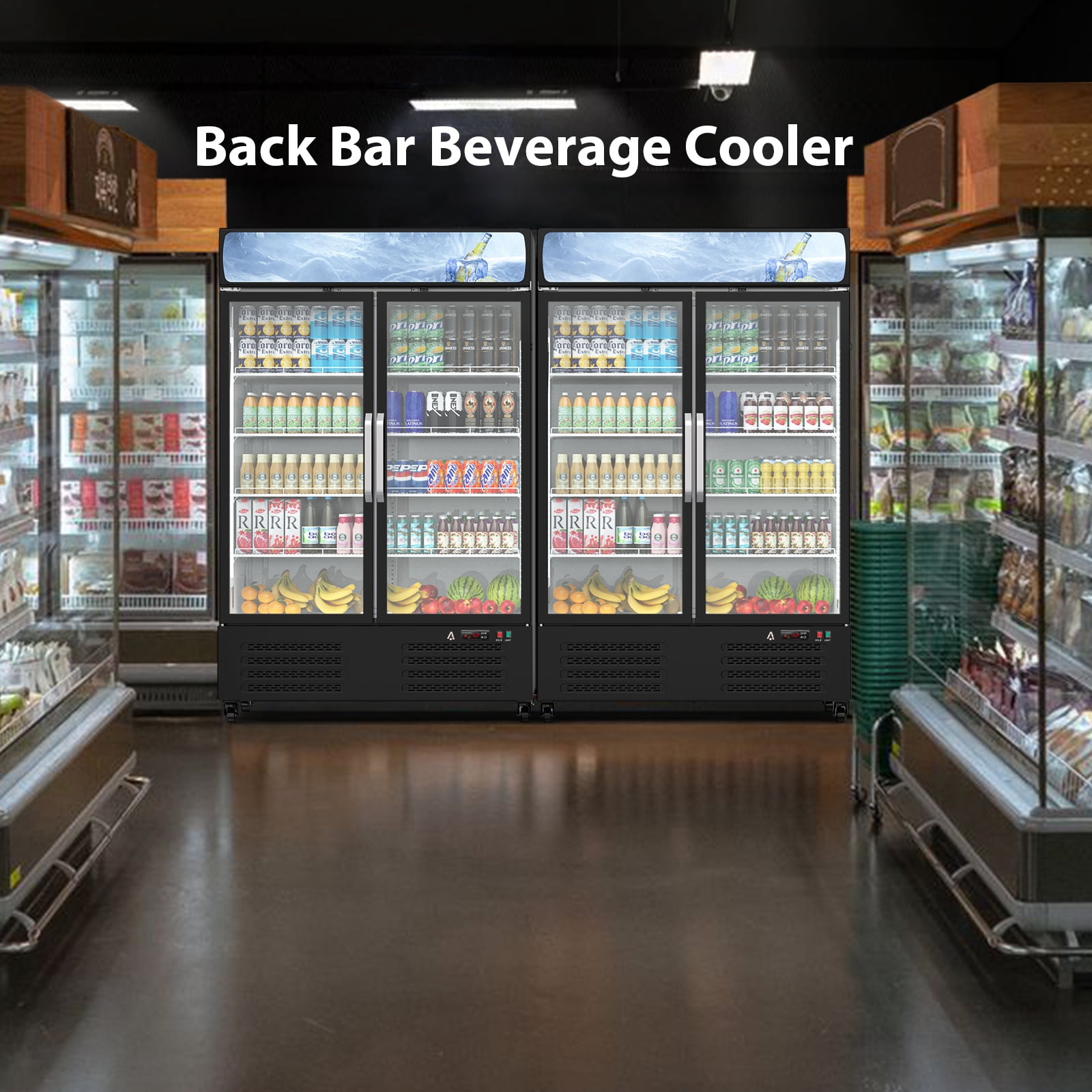 Roromall Commercial Refrigerator, Glass Door with LED Lighting - Upright Beverage Display Cooler for Home, Store, Gym, or Office, Featuring Double Swing Doors and 36.3 cu.ft