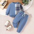 thumbnail image 2 of Boys and Toddlers' Sweatsuit Set Plaid Patchwork Sweatshirt Pullover Top+Solid Joggers Sweatpants Baby Clothing Set, 2 of 9