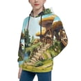 thumbnail image 2 of Uemuo Cartoon Mushroom House Pattern Hooded Sweatshirt for Youth Pullover with Kangaroo Pocket Trendy youth sweatshirt Casual Hoodie for Boys and Girls-X-Large, 2 of 6