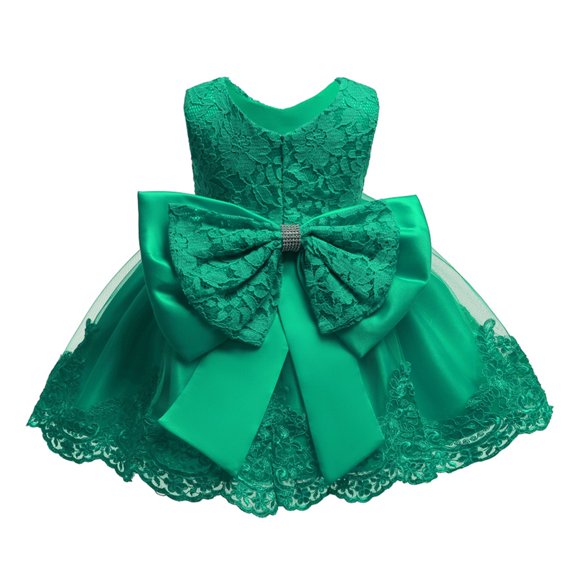 Aayomet Girls Dresses Baby Girls Lace Bowknot Princess Wedding Formal Tutu Dress Headband Set Clothes,Green 12-18 Months