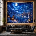 thumbnail image 6 of Alpine Village Beside a Moonlit Lake, Serene Illustration for Winter Art Lovers, Lakeside Mountain Decor, Christmas Gift, Tapestry Wall Hanging for Bedroom and Living Room, 6 of 7