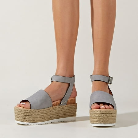 

Women s Open Toe Buckle Ankle Strap Casual Espadrilles Platform Wedge Sandals