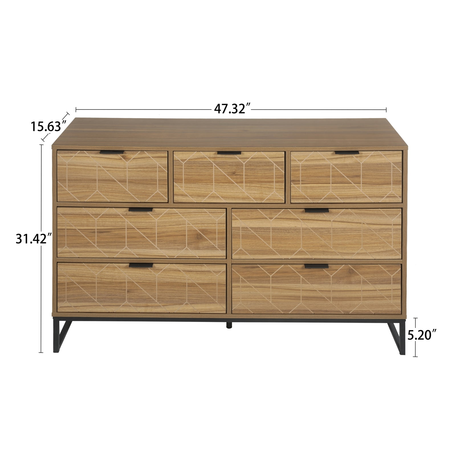 Yardi Yard 7 Double Drawer Dresser for Bedroom, Modern Accent Wide Chest with Black Knobs and Metal Legs Walnut Yardi Yard 7 Double Drawer Dresser for Bedroom, Modern Accent Wide Chest with Black Knobs and Metal Legs Walnut