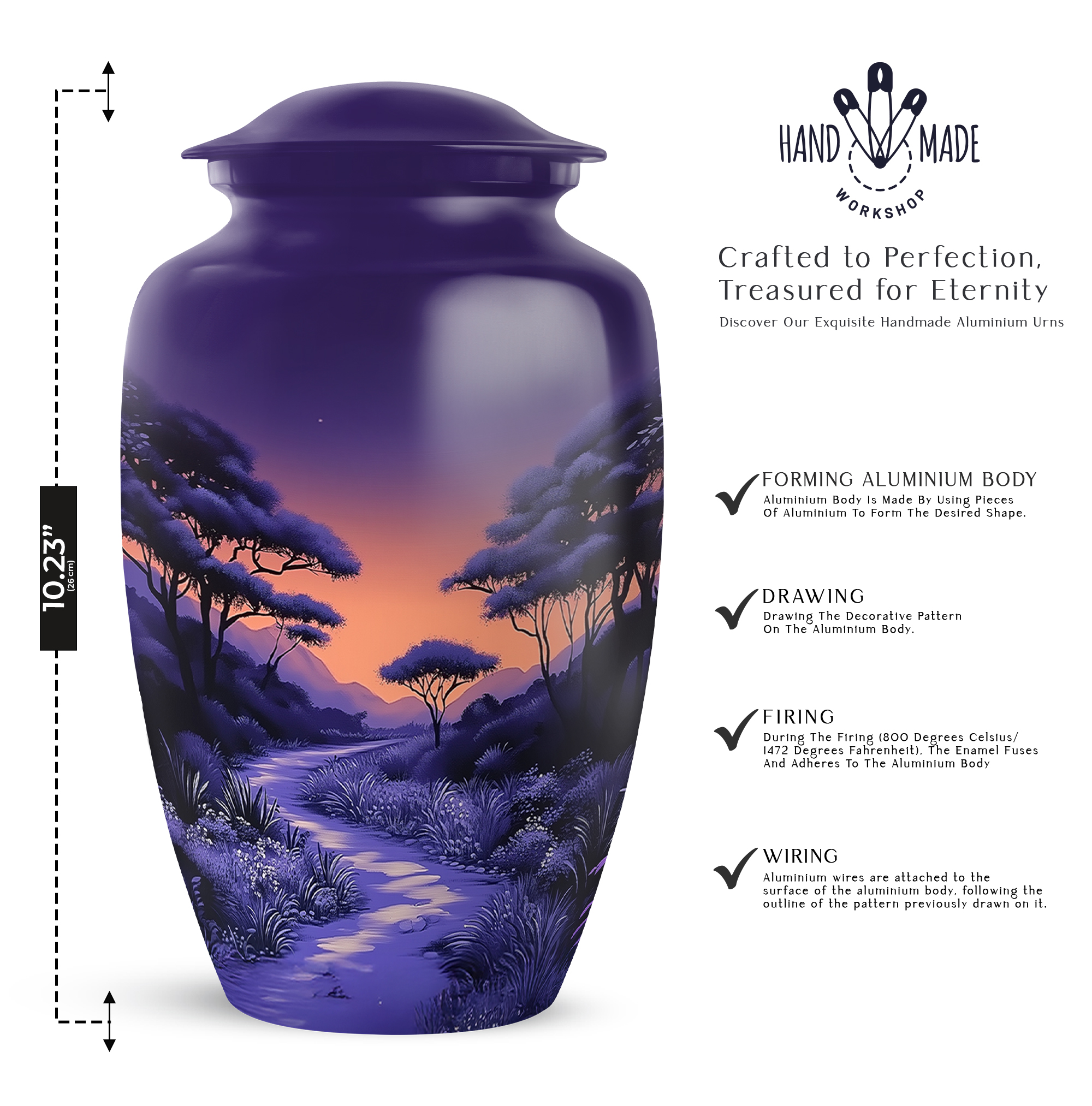 Purple Urns for Human Ashes Adult, Cremation Funeral Urn for Female - Memorial Decorative Urn - Ashes Urns Keepsake - 6inch, Medium Size with Velvet Bag - 1pcs