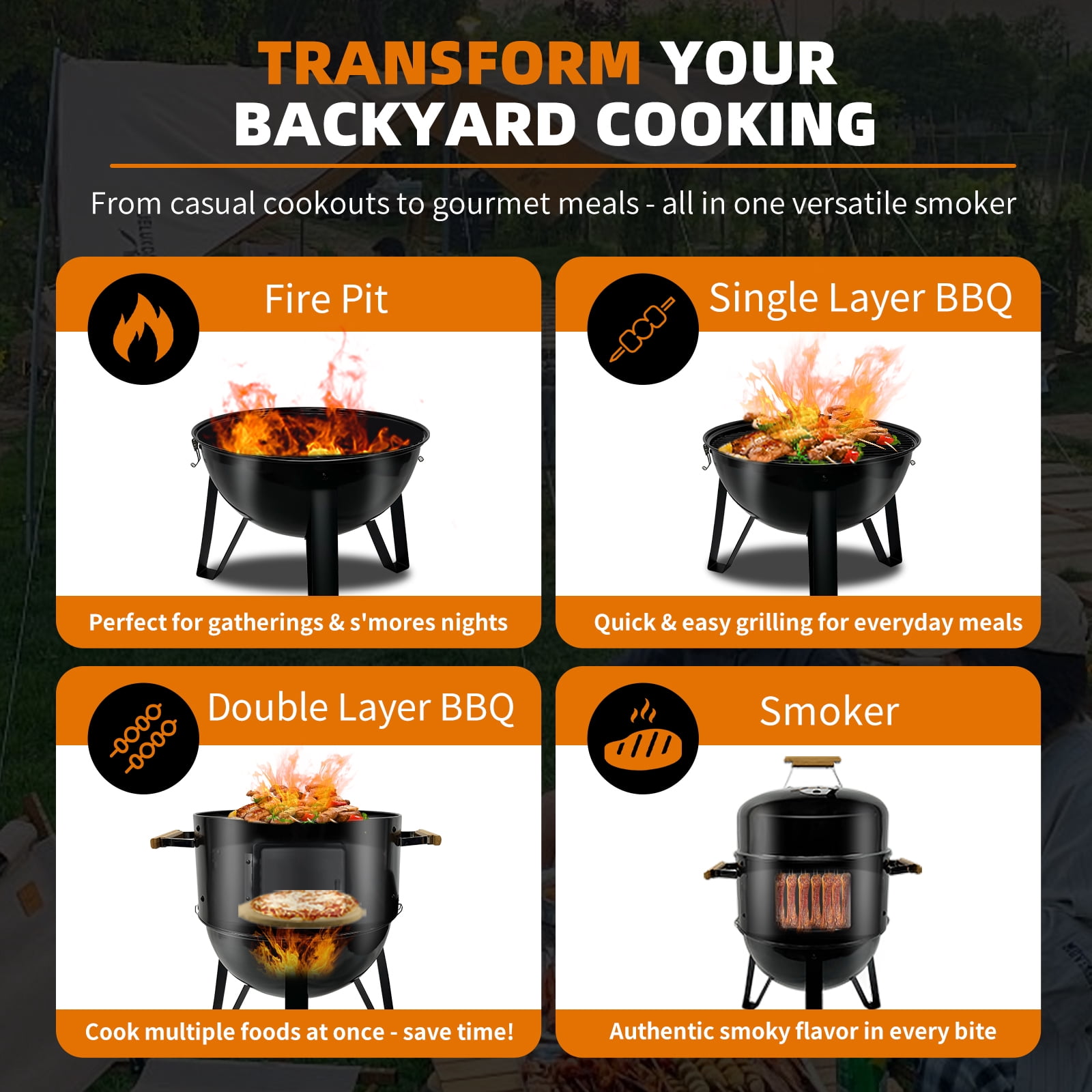 laraVist 17 Inch Vertical Charcoal Smoker Grill Combo with Porcelain-Enameled Coating