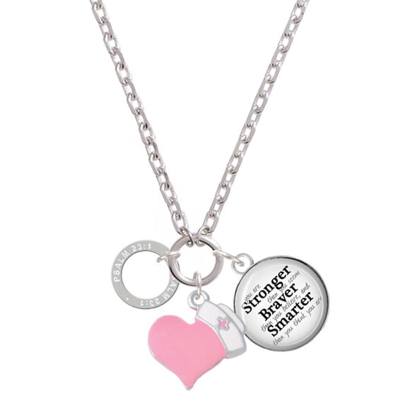 Delight Jewelry Silvertone Psalm 23:1 Eternity Ring - Light Pink Heart Nurse Strong Zoe Necklace