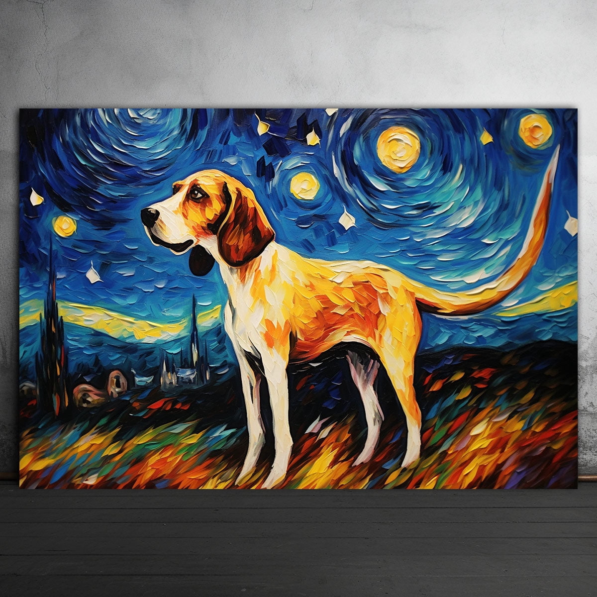 American Eskimo Dog Watercolor Starry Night Van Gogh Painting Kits, Painting Watercolor Canvas, Canvas Suitable for Room Decor Cafe Decor Or Gift for Friends