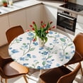 thumbnail image 2 of Blue Flowers Leaf Elastic Fitted Round Table Cover Watercolor Floral Waterproof Outdoor Tablecloth for Holiday Party, Picnic, Patio & Dining Fits Tables Up to 36"-44", 2 of 8