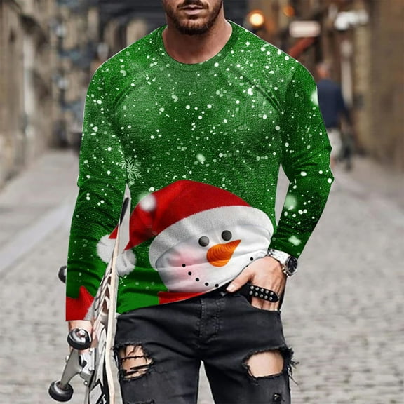 WXLWZYWL Men's Christmas Sweatshirt Crewneck Trendy Big and Tall Santa Printed Sweatshirts Pullover Tops Party Apparel