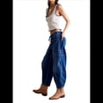 thumbnail image 2 of Pantalones Vaqueros Holgados de Tiro Bajo para Mujer, Informales, con Cintura Elástica y Bolsillos. Azul XL, 2 of 10