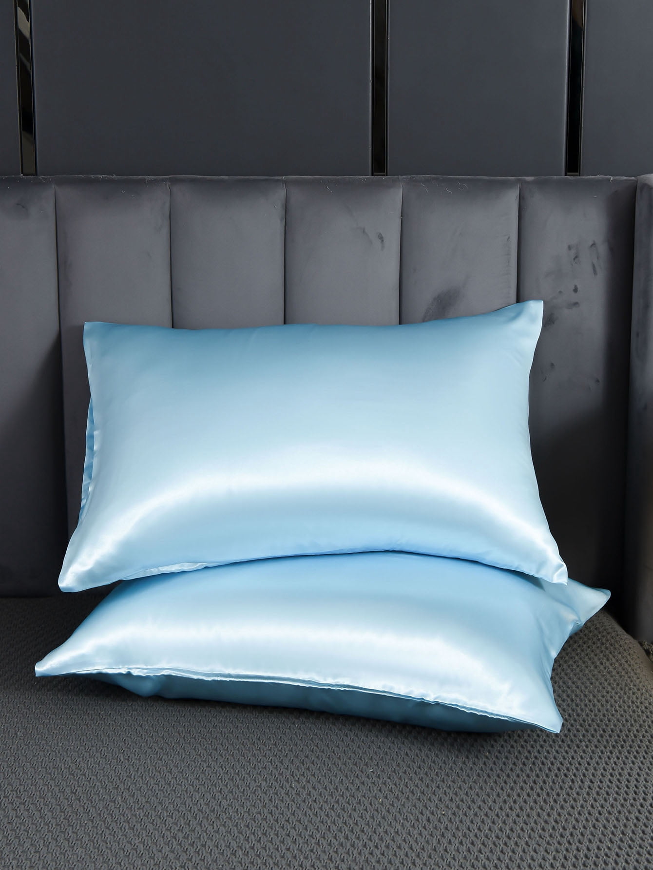 Move Over Blue Satin Pillowcases King, Silk like Satin Pillow Cover Set of 2, Silky Microfiber Solid Pattern, 2 Pack