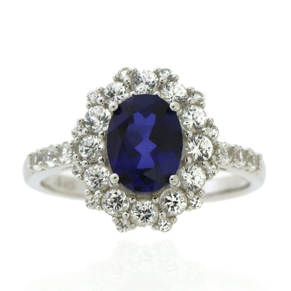 Jay Heart Designs 925 Sterling Silver Created Sapphire and Created White Sapphire Ring