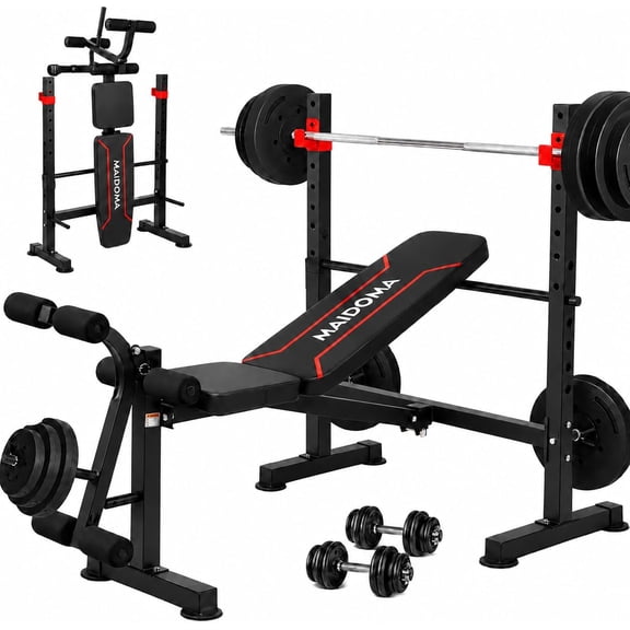 Foldable 1500LBS Capacity 8-in-1 Weight Bench Set w/Leg Extension, Squat Rack, Preacher Curl, Adjustable Bench Press for Home Gym Full Body Workout