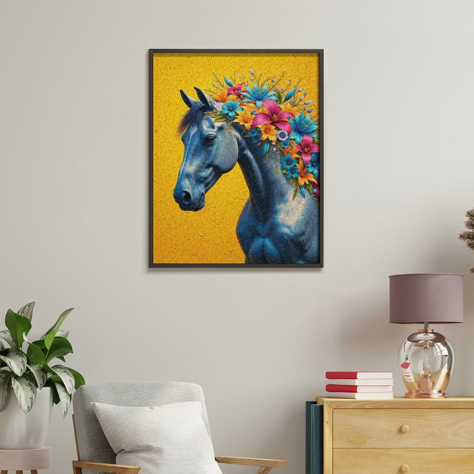 Paint By Numbers Kit for Adults Beginner - DIY Blue Horse Floral Mane Art Canvas Painting Kits for Adults, Frameless Paint By Number for Adults for Home Wall Decor 16x20 Inch