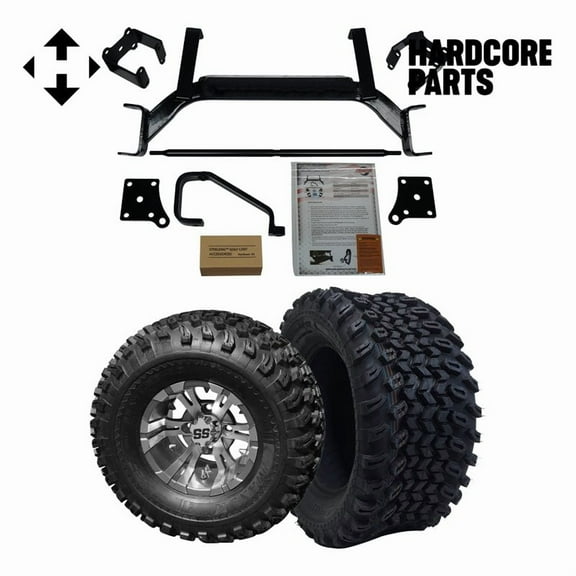 Hardcore Parts 6" Drop Axle Lift Kit for EZGO TXT/PDS (2001.5-2013) Electric Golf Cart with 10" Machined/Gunmetal 'Vampire' Wheels and 22"x11"-10" DOT rated All-Terrain tires