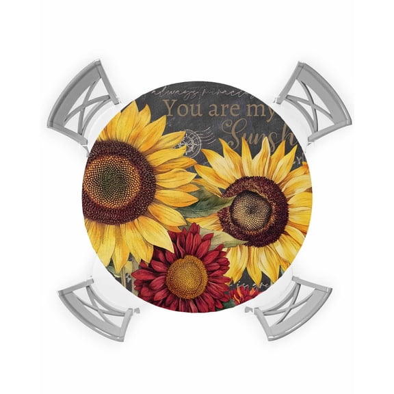 nqOlkjepod Sunflower Retro Round Tablecloth, Fitted Table Cover with Elastic for 45"-54" Round Tables, Spring Summer Rustic Flowers Botanical Table Cloth Outdoor Dinning Party Waterproof Tablecloths