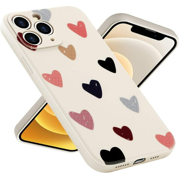 iPhone 11 Pro Max Case - Cute Soft Silicone Camera Protection, Lovely Heart Design for Women & Girls - Beige