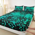 thumbnail image 3 of Manfei Teens Abstract Geometric Plaid 4-Piece Full Size Sheets,Futuristic Cubes Bed Sheets,Gradient Neon Lights Lightweight Sheet Sets,Luxury Bedroom Decor, 3 of 7