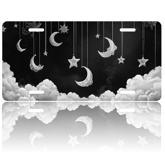 1 Pcs License Plate Covers & Frames, Hanging Moons and Stars For Decorative Front, Waterproof For Decoration Aluminum License Plate Covers & Frames Cover For Men Women, 12" X 6"