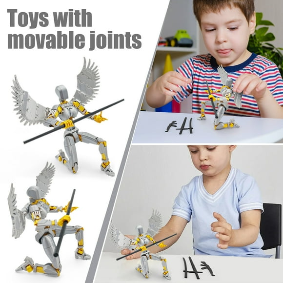 NAOJIE T13,Action Figures,3d Printed Toys,T13 Action Figure,Fidget Toys,3d Printed Joint Man,Movable Joints with Wings,Fun Hand Playthings,Detachable Gestures And Weapons-White