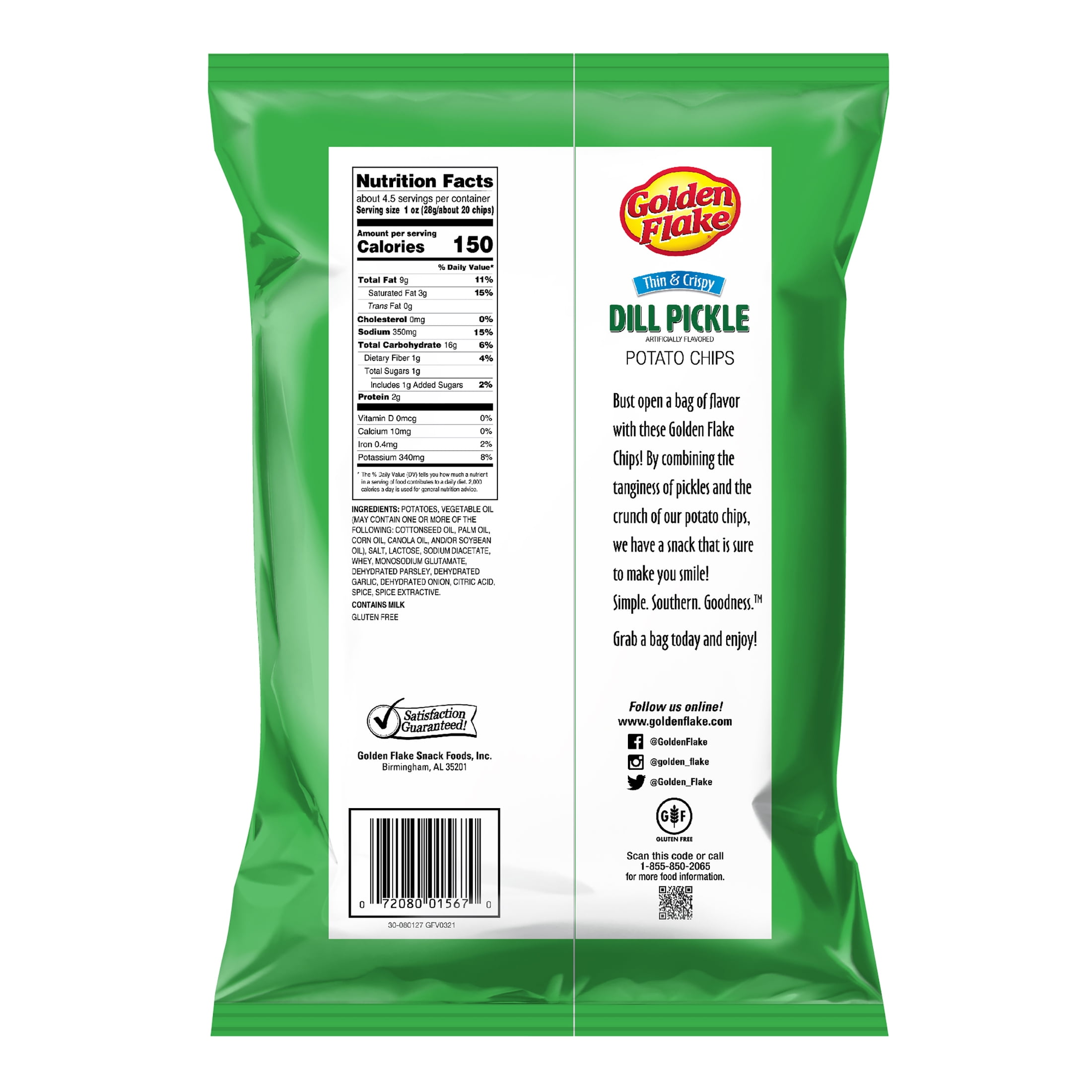 (3 pack) Golden Flake Dill Pickle Thin & Crispy Potato Chips, Gluten-Free, 4.625 oz Bag