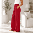 thumbnail image 5 of Womens Elastic Waist Wide Leg Pants with Pockets Solid Color Loose Casual Office Commute Trouses M, 5 of 9