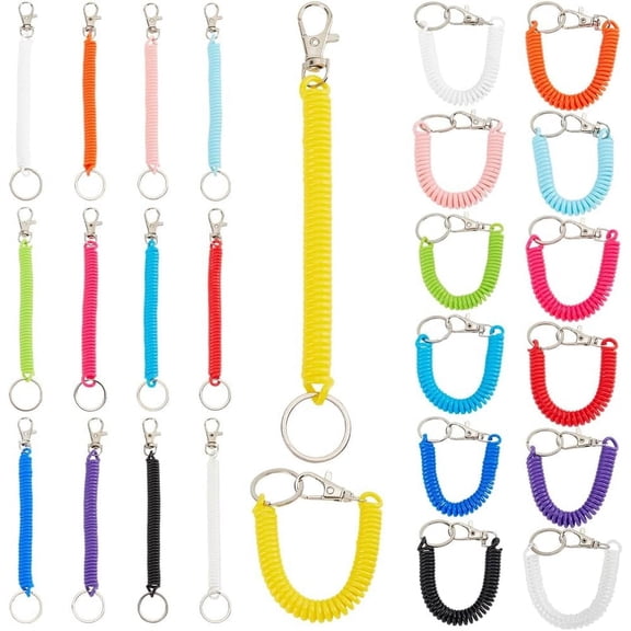 26pcs 13 Colors Retractable Coil Springs Keychain Plastic Coil Cord Key Chain Holder Lanyard with Keyring Alloy Lobster Claw Clasp Retractable Rope for Mobile Phone Bag Accessories Multi-color