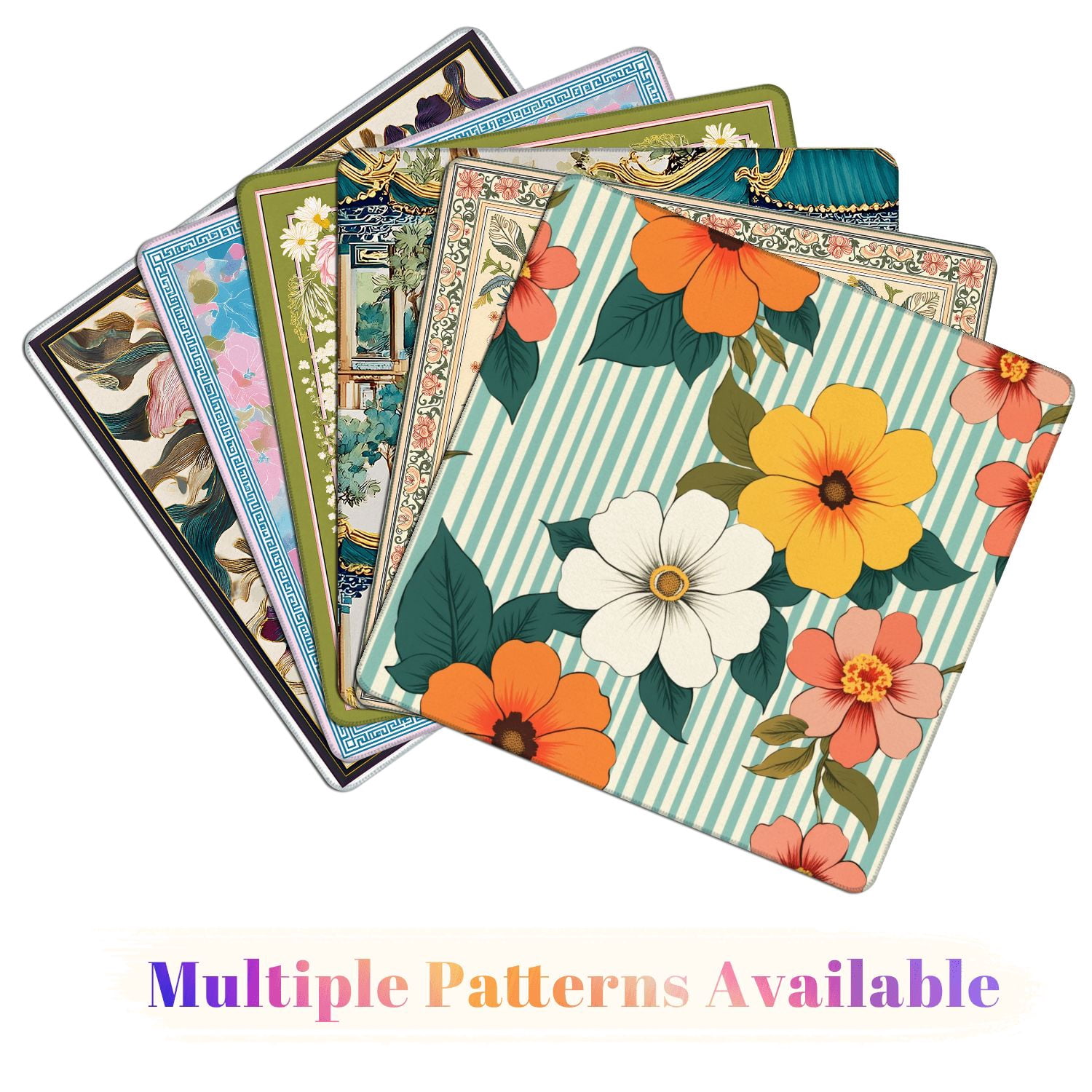 Mahjong Mat 31.5" x 31.5" Bright Floral Orange Yellow White Flowers Striped Non-Slip Noise Reduction American Mahjong Tiles Table Cover for Dominoes Poker Card Board Games Gift