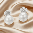 thumbnail image 4 of Yoursfs Large Pearl Clip on Earrings with Cubic Zirconia for Women Platinum Plated Fresh Water Cultured White Pearl Earrings Mother' day Gift, 4 of 6