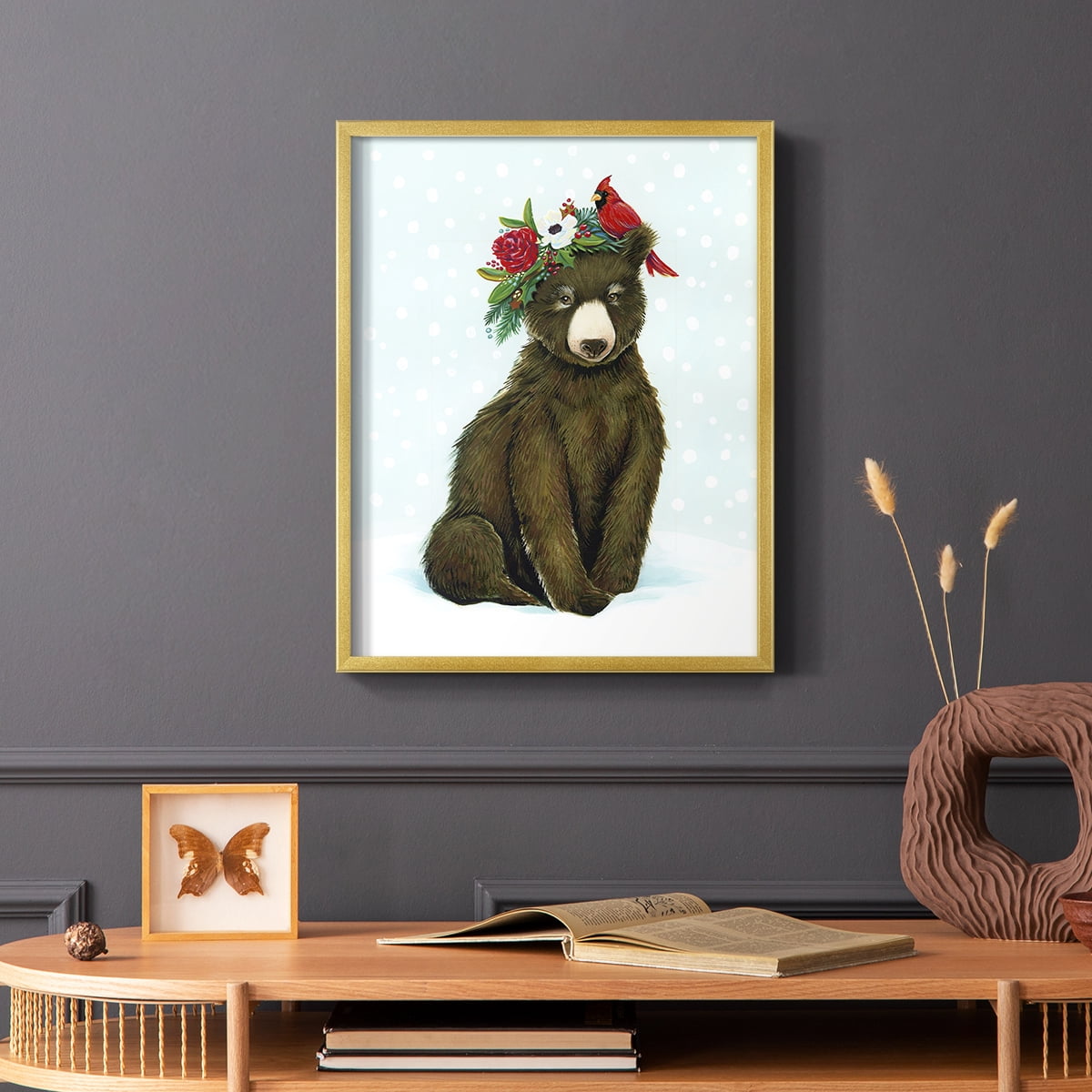 Winter Woodland Creatures with Cardinals I Framed Print - Solid Wood in Single Picture Frame Solid Wood 2 Framed Print