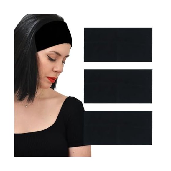 wonima44 Headbands for Women 3 Pcs Black Wide Cotton Non-slip Stretchy Elastic Head Wrap Holder Hair Accessories