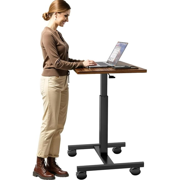 Mobile Laptop Standing Desk Adjustable Height,Small Mobile Desk Workstation with Wheels,Portable Rolling Computer Desk Cart for Home Office Classroom (Rustic Brown)
