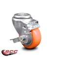 thumbnail image 2 of 3.5 Inch Orange Polyurethane Wheel Swivel Bolt Hole Caster with Brake SCC, 2 of 2