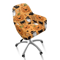 ZIATUBLES Pumpkin Ghost Spider Print Polyester Curved Back Dining Chair Covers Stretchable Swivel Vanity Desk Chairs Slipcover with Arms Soft Leisure Armchair Protector Halloween Decor